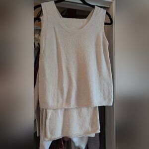 Cream Sleeveless Knit Top and Pants Set